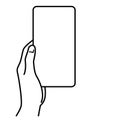 Hands holding smartphone,  blank screen, monochrome illustration Royalty Free Stock Photo